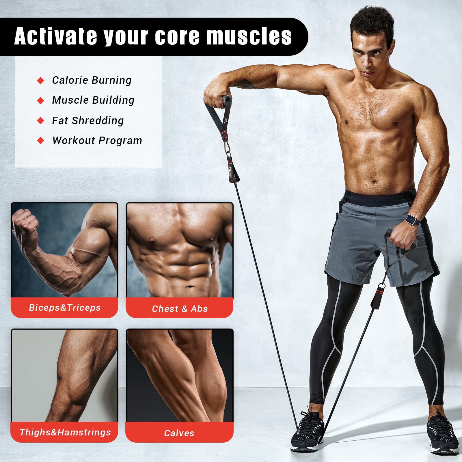 COFOF Resistance Bands Set with Handles, Exercise Bands Stackable up to 150lbs, Gym Bands with Workout Poster & Door Anchor & Ankle Straps for