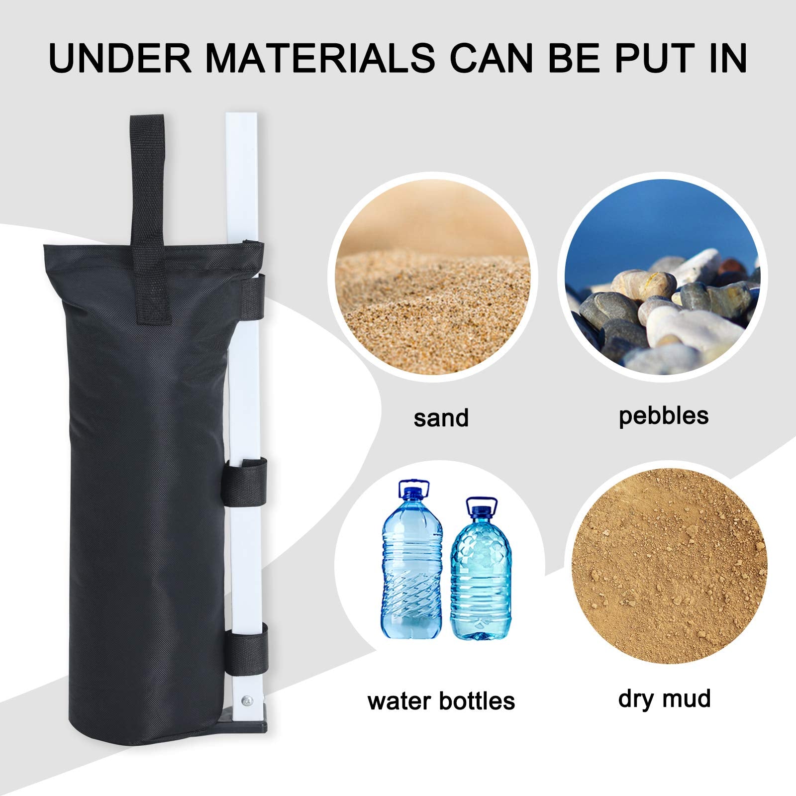 MASTERCANOPY Set of 4 Gazebo Sand Weights SandBags with Pothook for Pop Up Portable Folding Canopy, (Small, Black, Up to 31KG IN TOTAL)