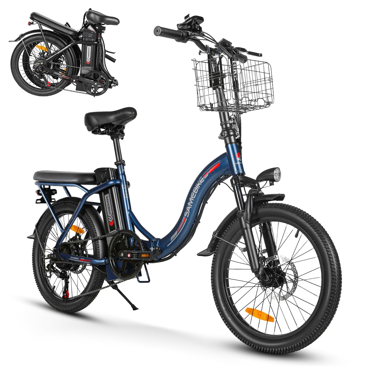 SAMEBIKE Shiman0 7-Speed Foldable Electric Bike for Adults, 20"*2.35 Fat Tire Ebike, Max Range 110KM, Dual Shock Absorber, E-bike for Commuting and Off-Road Adventures