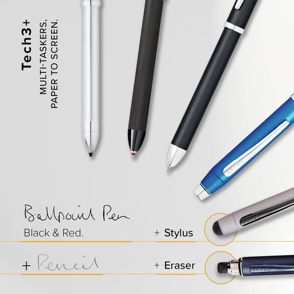 CROSS Tech3+ Satin Black Multi-Function Ballpoint Pen with Stylus incl. Premium Gift Box – Refillable Ballpen & Pencil