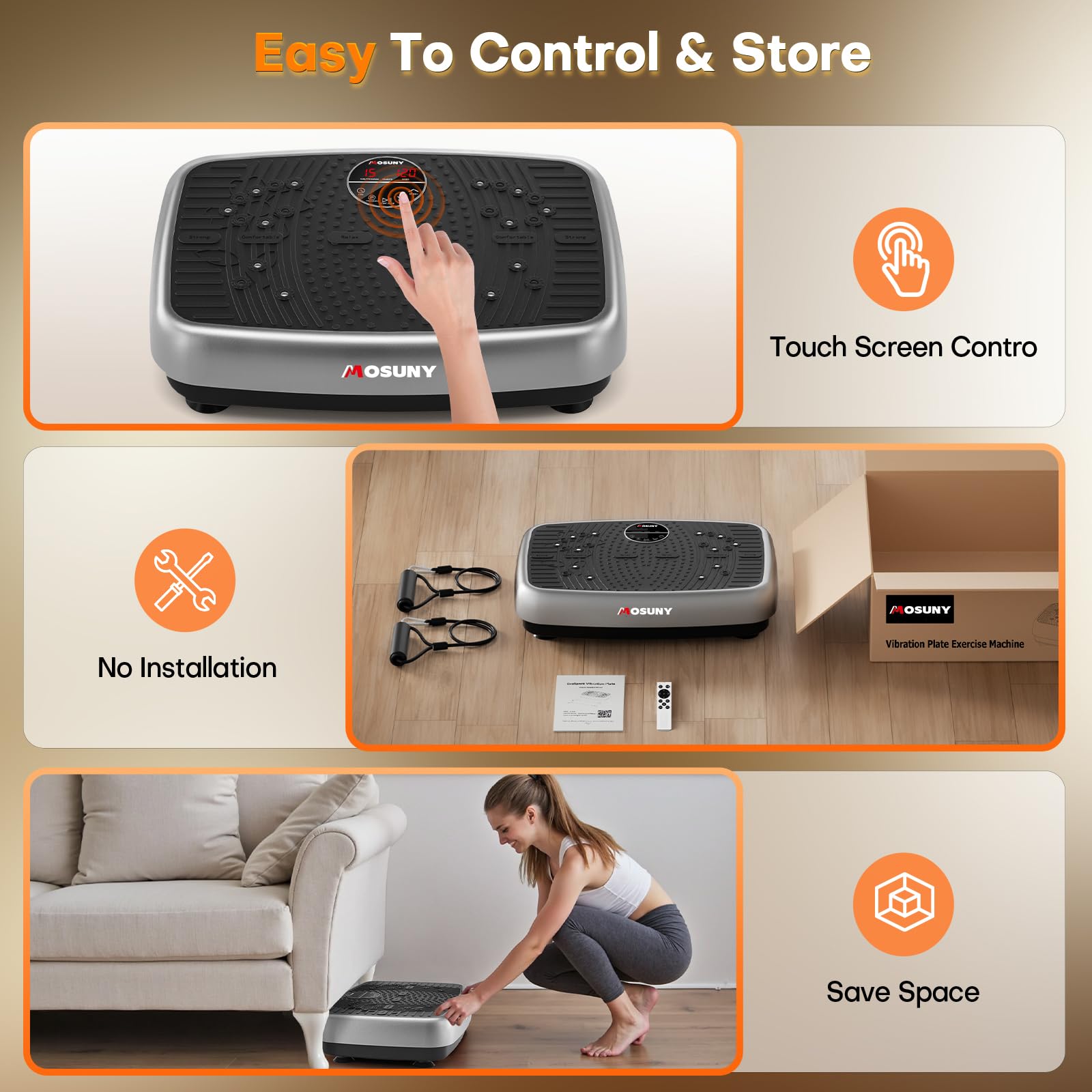 Vibration Plate, MOSUNY Vibration Plate Exercise Machine For Lymphatic Drainage, 2025 Upgraded Double Motors Vibration Plate for Weight Loss, 450 LBS Capacity Vibration Plate For Whole Body Workout