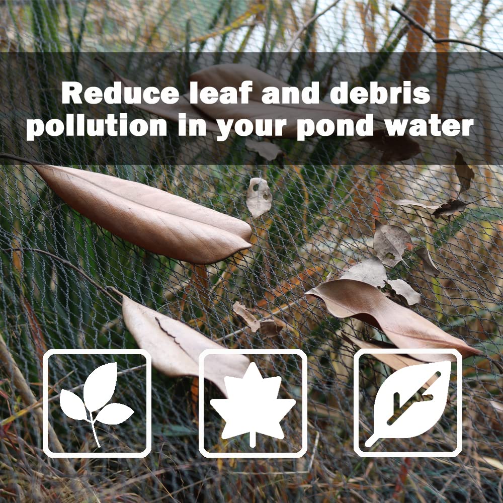 POYEE Pond Netting for Leaves 6m x 9m Pool Leaf Cover Net with Small Fine Mesh Protecting Koi Fish from Birds, Cats - Stakes Included