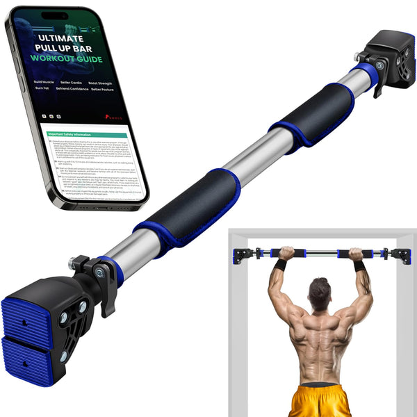 ROMIX Pull Up Bar Doorway, Adjustable Length 72-97cm No Screw Chin Up Bar Door Frame Width Locking, Multifunctional Body Fitness Training Equipment with Exercise eBook for Body Workout Home