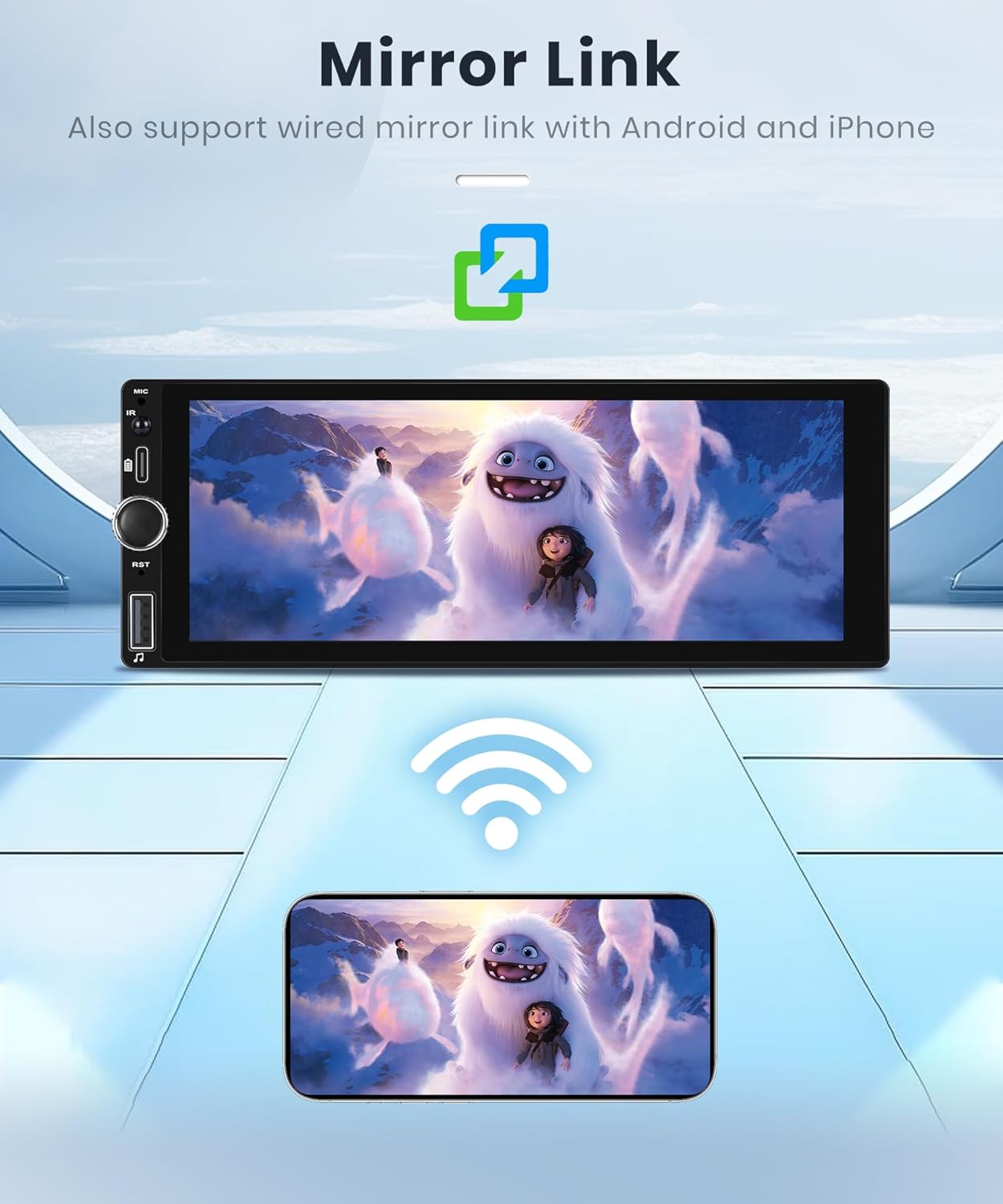 Rimoody Single Din Wireless Carplay Car Stereo Android Auto 6.86 inch HD Touch Screen Car Radio Bluetooth FM/RDS EQ Android/iOS Phone Mirror Link Backup Camera USB Type-C SWC