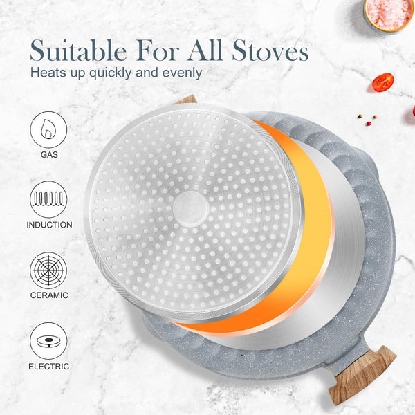 AIKENBBKK 2-in-1 Ceramic Nonstick Deep Frying Pan Skillet, 32cm Frying Pan with Lid Healthy Ceramic Non-Stick Coating, PFOA/PTFE-Free- Blue