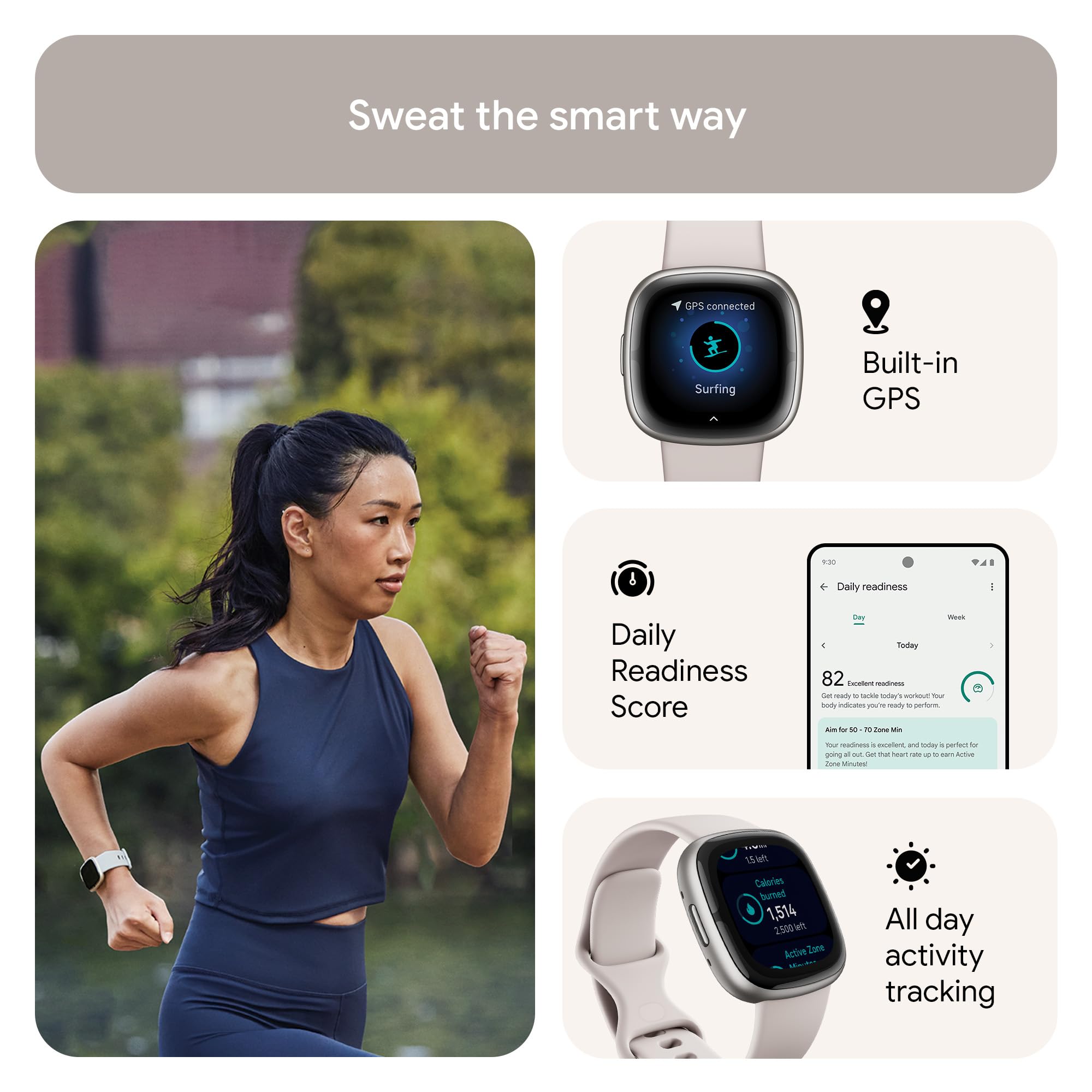 Google Fitbit Sense 2 Health and Fitness Smartwatch with built-in GPS, advanced health features, up to 6 days battery life - Compatible with iOS 15 or higher & Android OS 9.0 or higher