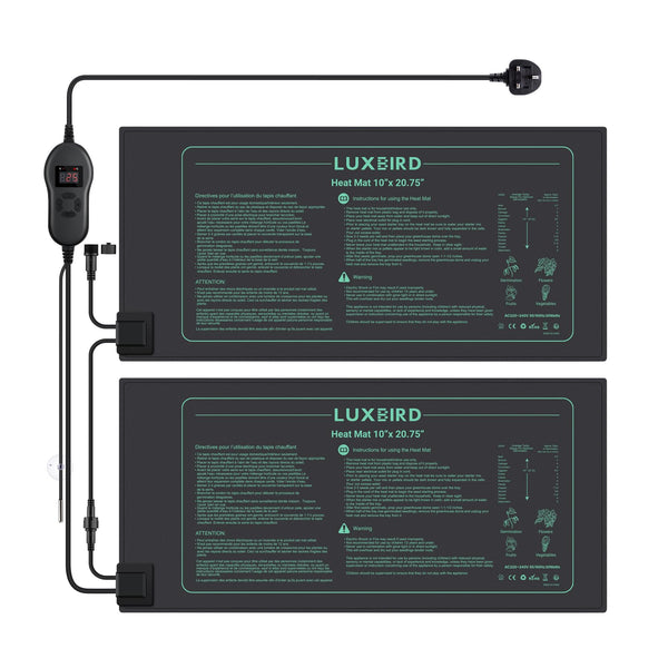 Luxbird 2 Pack Seedling Heat Mats with Digital Thermostat Controller, 10" x 20.75" Waterproof Plant Heating Mats Combo, for Seed Starting,