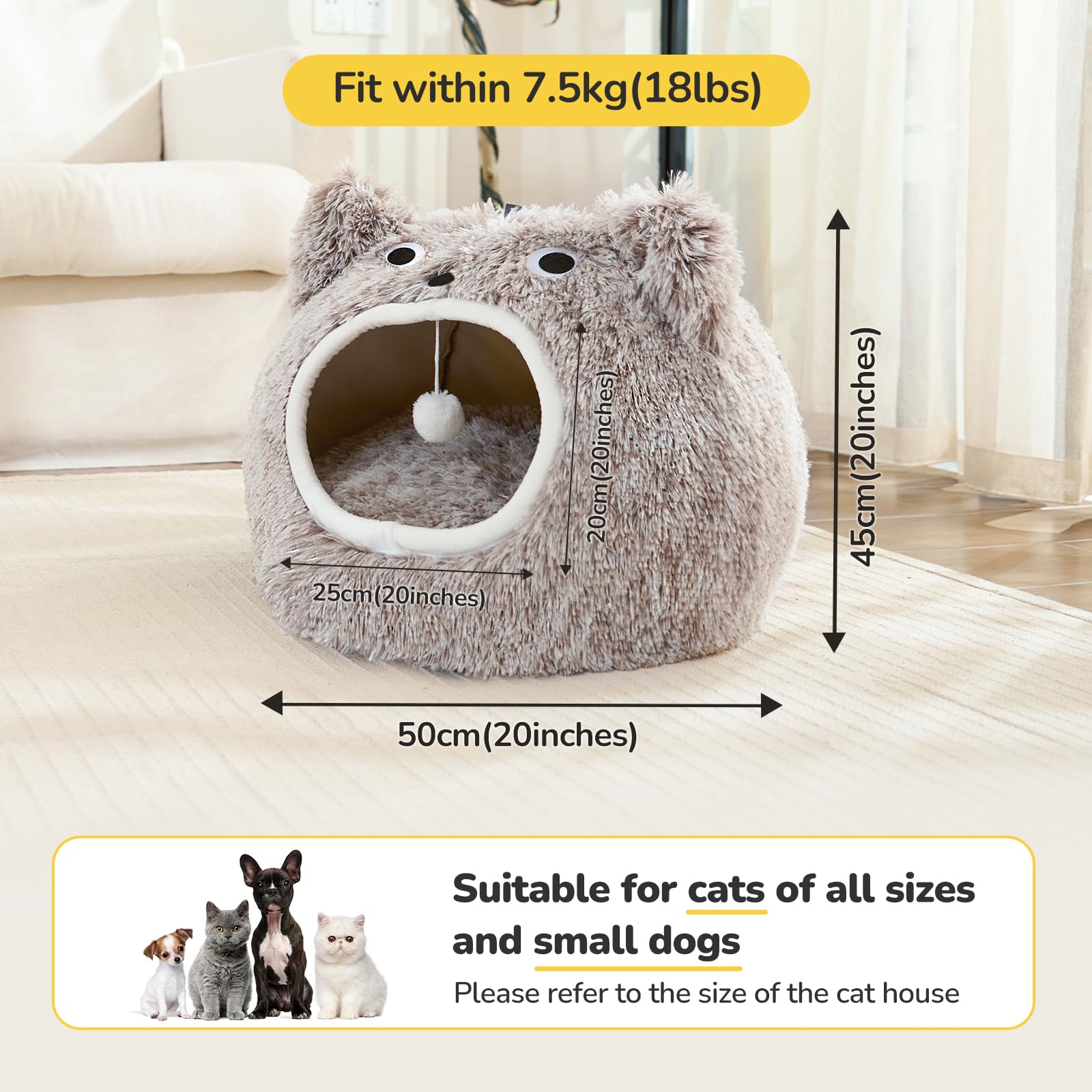 CATISM Cat Cave Cat Bed Washable Cat Sleeping Place for Cats Plush Pet Cat Pillow Cat House Cat Cushion Fluffy Kitten Puppy Cuddly Bed Pet Bed
