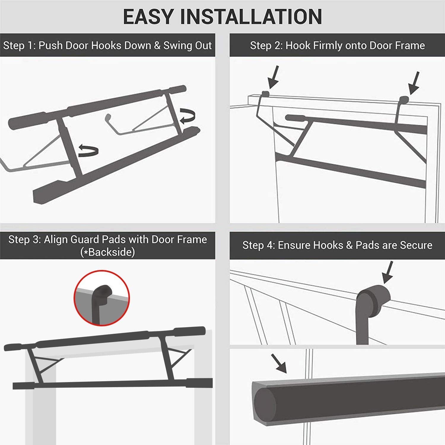 ROMIX Pull Up Bar Doorway, Adjustable Length 72-97cm No Screw Chin Up Bar Door Frame Width Locking, Multifunctional Body Fitness Training Equipment with Exercise eBook for Body Workout Home