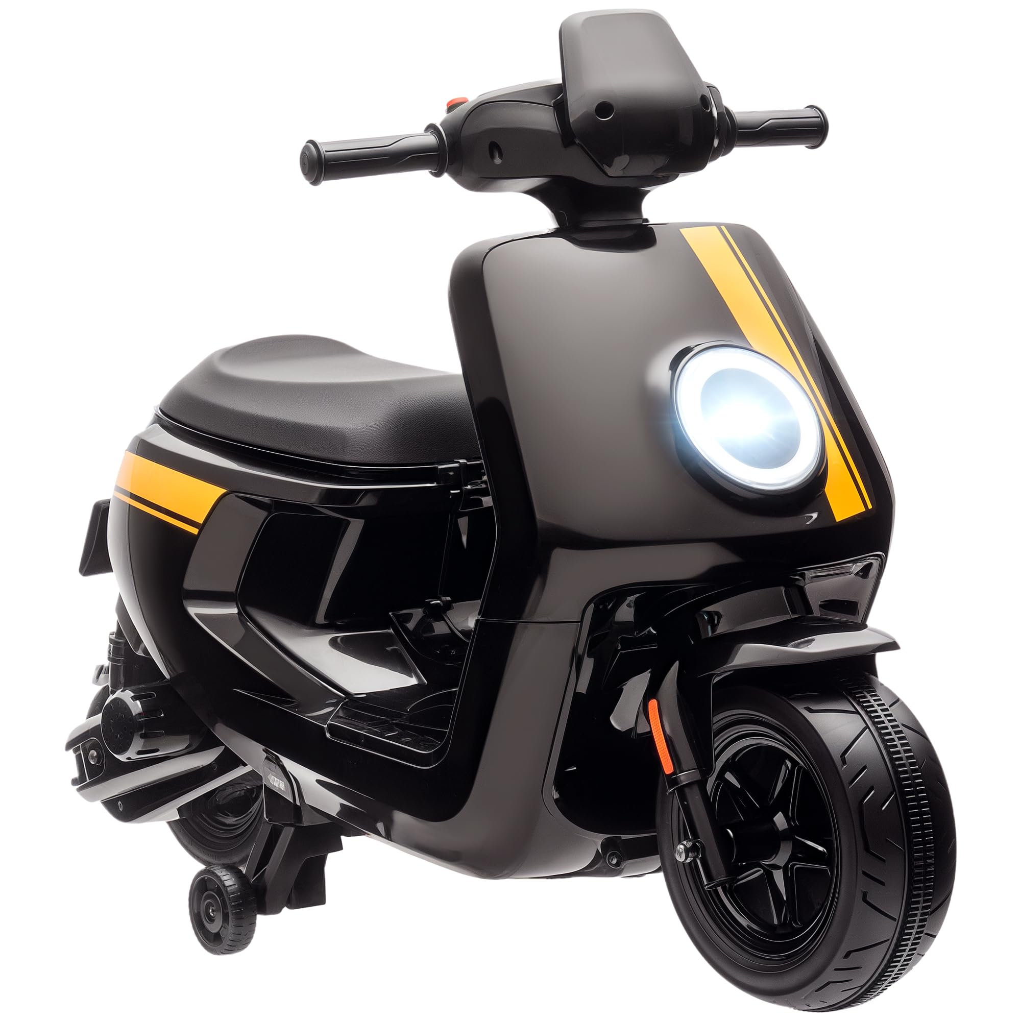 AIYAPLAY 6V Kids Electric Motorbike, Ride on Motorbike with Headlight, Music, Forward Reverse, Training Wheels, for Ages 18-36 Months, Black