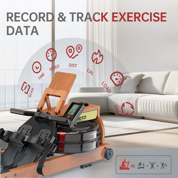 JOROTO Wood Rowing Machine for Home Gym,Oak Wood Foldable Rower Machine with Bluetooth, Adjustable Tablet Holder - 330LS Weight Capacity