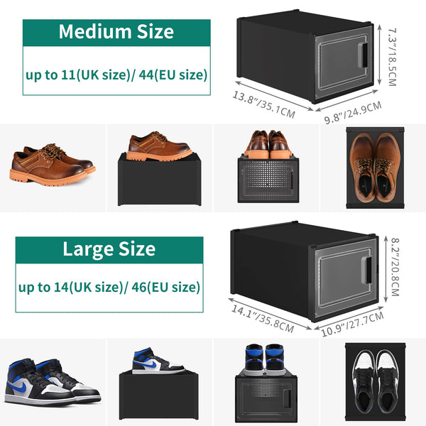 YITAHOME Shoe Box,12Pcs Stackable Shoe Containers,35.8x27.7x20.8cm,Fit up to UK Size 14,X-Large Size Shoe Storage,Non-toxic Plastic Drop Front Shoe