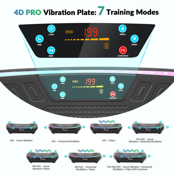 Vibration Plate, EvoSpark 7-in-1 4D PRO Vibration Plate Exercise Machine With 900W Triple Motor System, Whole Body Vibrating Plate with 9 Cool LED Light Effects,199 Adjustable Speeds, 550 Lbs Capacity