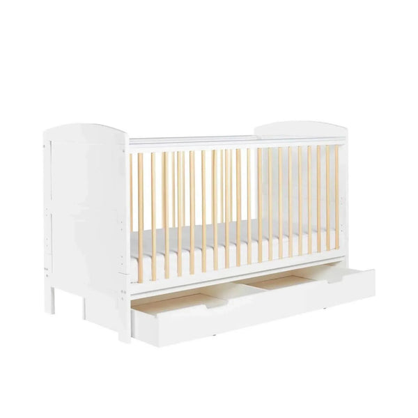 Ickle Bubba Coleby Scandi Cot Bed with Under Drawer Scandi White - Premium Sprung Mattress