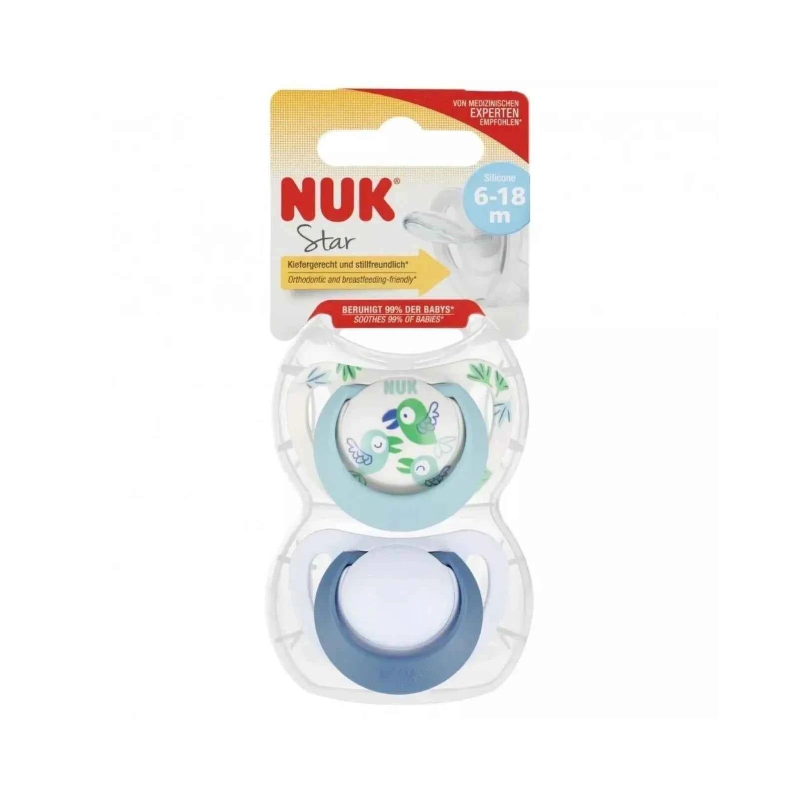 NUK Star Soother 6-18 months Pack of 2 - Blue
