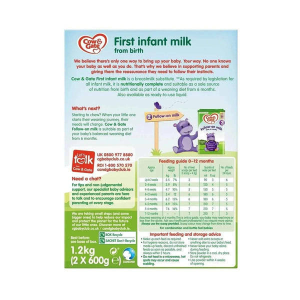 Cow & Gate 1 First Infant Milk Formula from Birth 1.2kg (2x600g)