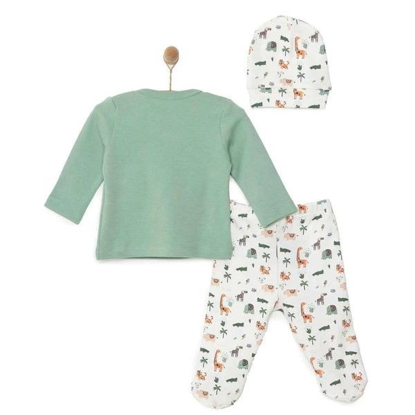HelloBaby Baby Boy Footed Bottom & Hat & Jumpsuit - Ecru