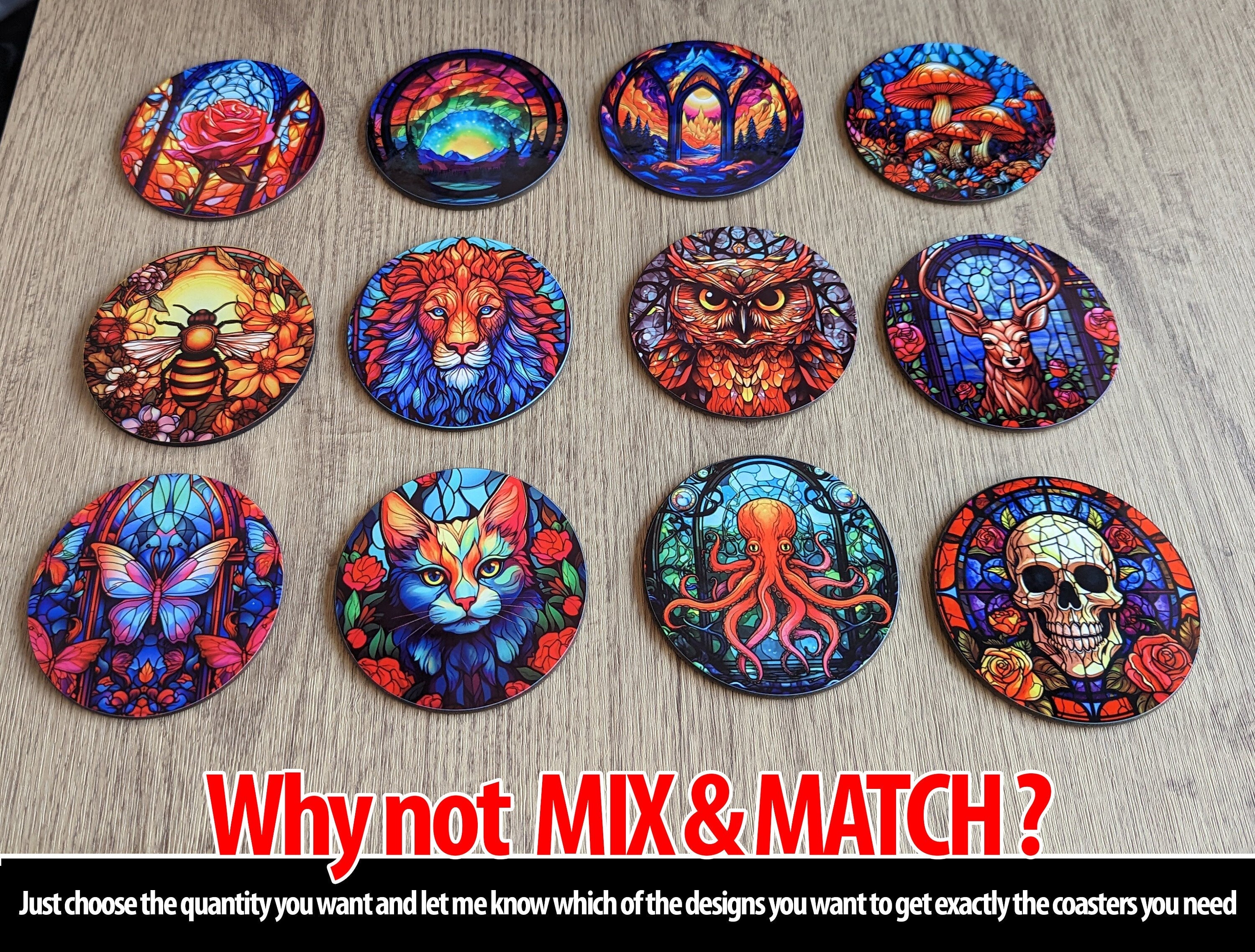 Worker Bee Stained Glass Effect Circular Drinks Coaster | Eco-Friendly Home Decor, Unique Gift, Handmade Artisan Craft