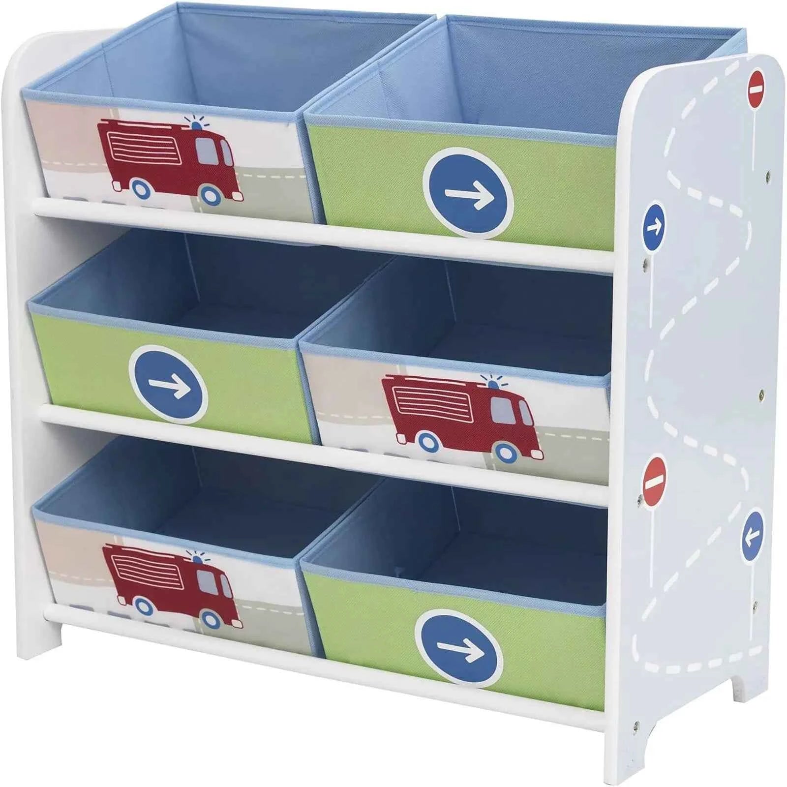 Hello Home Kids Bedroom Toy Storage Unit with 6 Fabric Storage Boxes - Vehicles