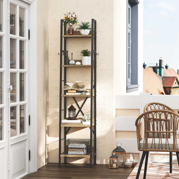 YITAHOME Bookcase 5 Tiers, Industrial Ladder Shelf Floorstanding Book Shelf Wooden Shelves and Metal Frame Book Rack Modern Shelving Unit for Living