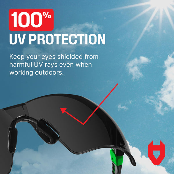 NoCry Clear Safety Glasses for Work with Anti Fog Scratch Resistant Wrap-Around Lenses and Non-Slip Grips, UV Protection. Adjustable Eye Protection Cycling and Squash Glasses with Black & Green Frames