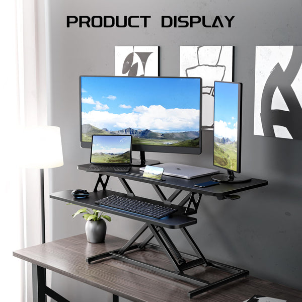 ERGOMAKER Height Adjustable Standing Desk Converter - 101cm (40 Inch) Wide Platform Tabletop Workstation - Quick Sit to Stand Desk Riser for Dual Monitors White