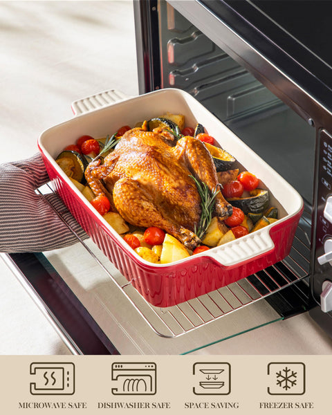 MALACASA 4.4 QT Baking Dish, 9x13 Large Casserole Dish for Oven, Ceramic Baking Pan, Rectangular Lasagna Pan Deep with Handles for Baking, Durable