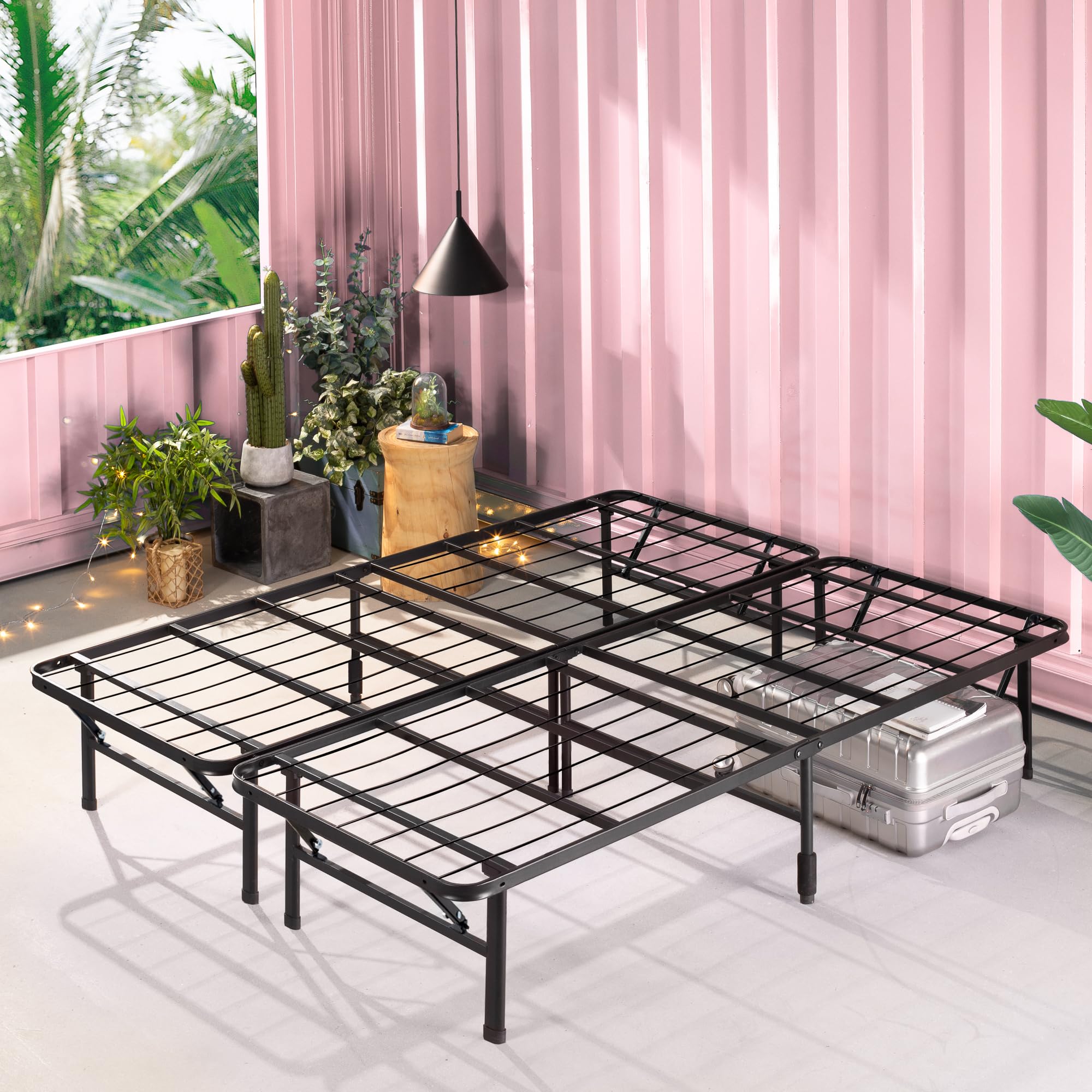 Zinus SmartBase King Size Bed frame - Bed 150x200 cm - 35 cm Height with Underbed Storage - Metal Platform Bed frame great for a guest bed - Black