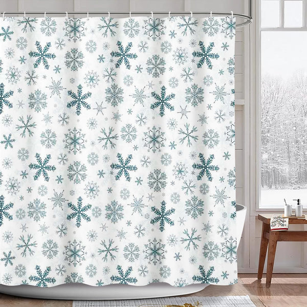 AIBIIN Winter Snowflake Shower Curtain Blue Snow Pattern Bath Curtains Christmas Decor for Bathroom Durable Waterproof Polyester Material with 12