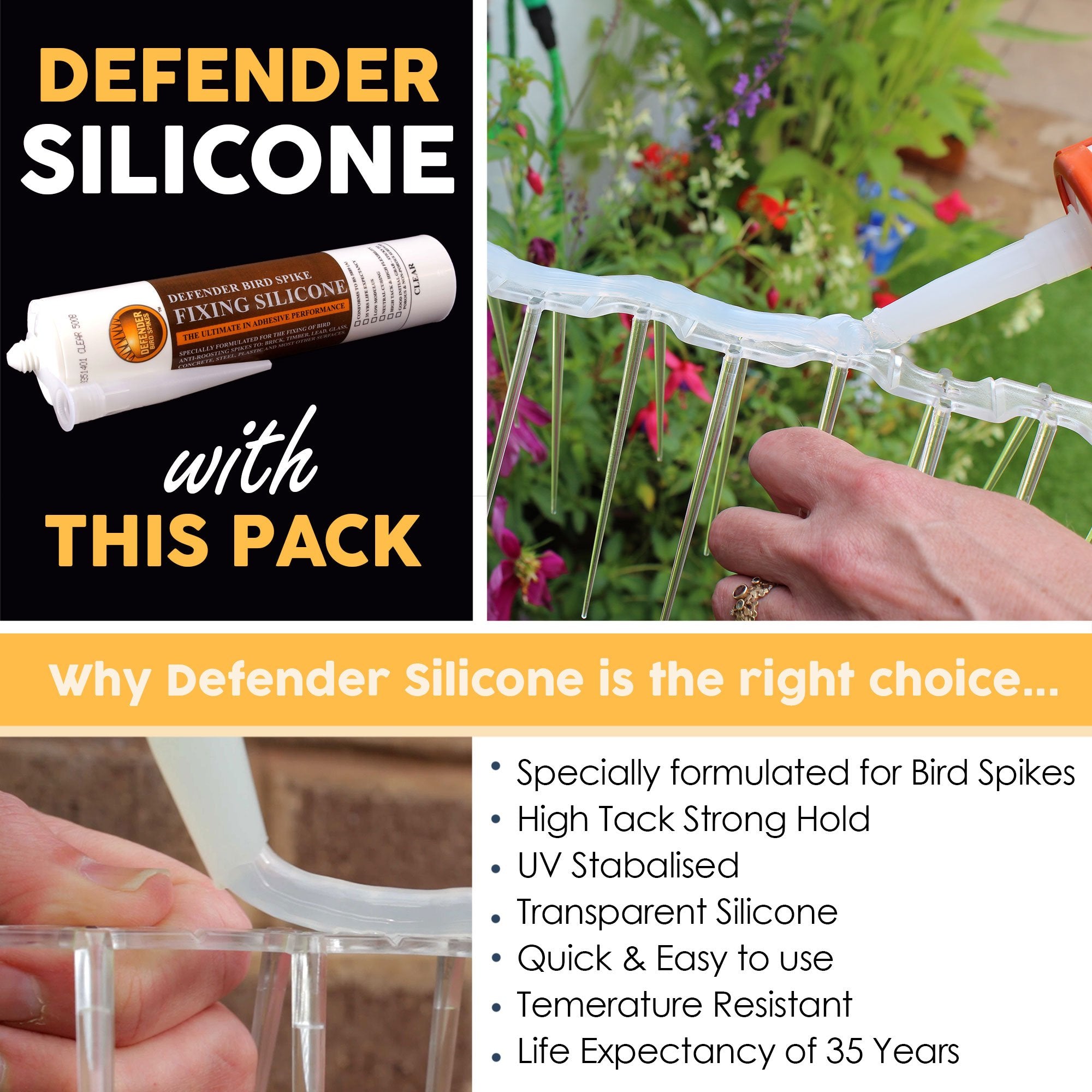 Defender Seagull Spikes Pack | 6 m | Glue | Bird Control Guide | Various Size Packs