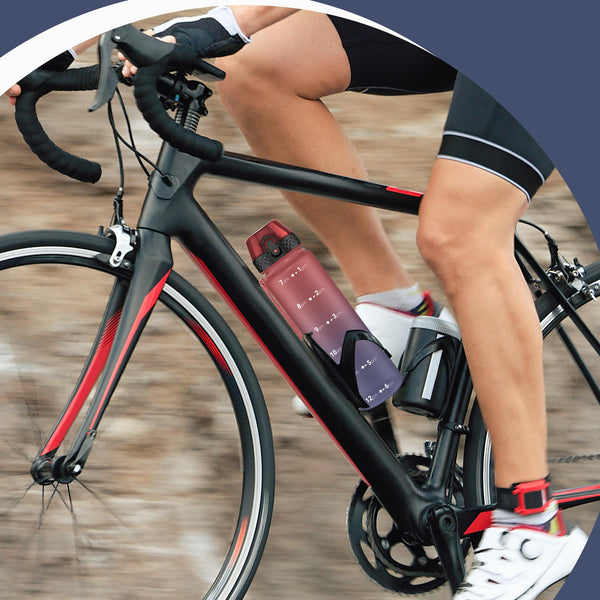 OLDLEY 1L/32oz Sports Water Bottle, 1000ml Motivational Drinks Bottle with Time Markings Leak Proof Drink & Lock Cover & No Straw, BPA Free for Adults Women Men Gym School Cycling Running Hiking