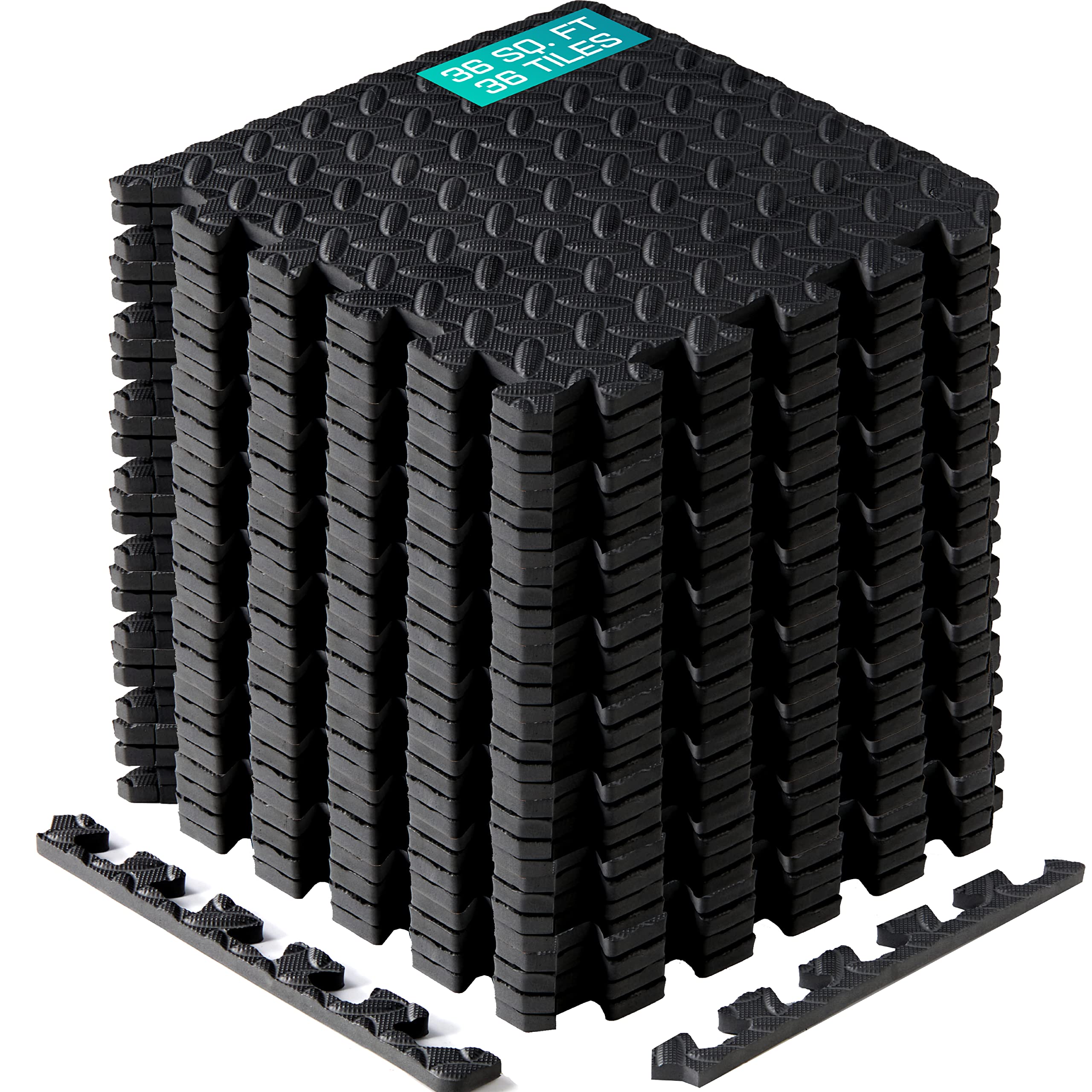 Yes4All M8RZ Interlocking Exercise Foam Mats with Border ? Interlocking Floor Mats for Gym Equipment ? Eva Interlocking Floor Tiles (Black)