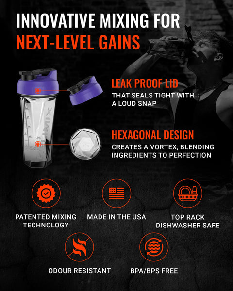 Helimix 2.0 Vortex Blender Shaker Bottle 828 ml - No Blending Ball or Whisk - USA Made - Portable Pre Workout Whey Protein Drink Cup - Mixes Cocktails Smoothies Shakes - Top Rack Safe