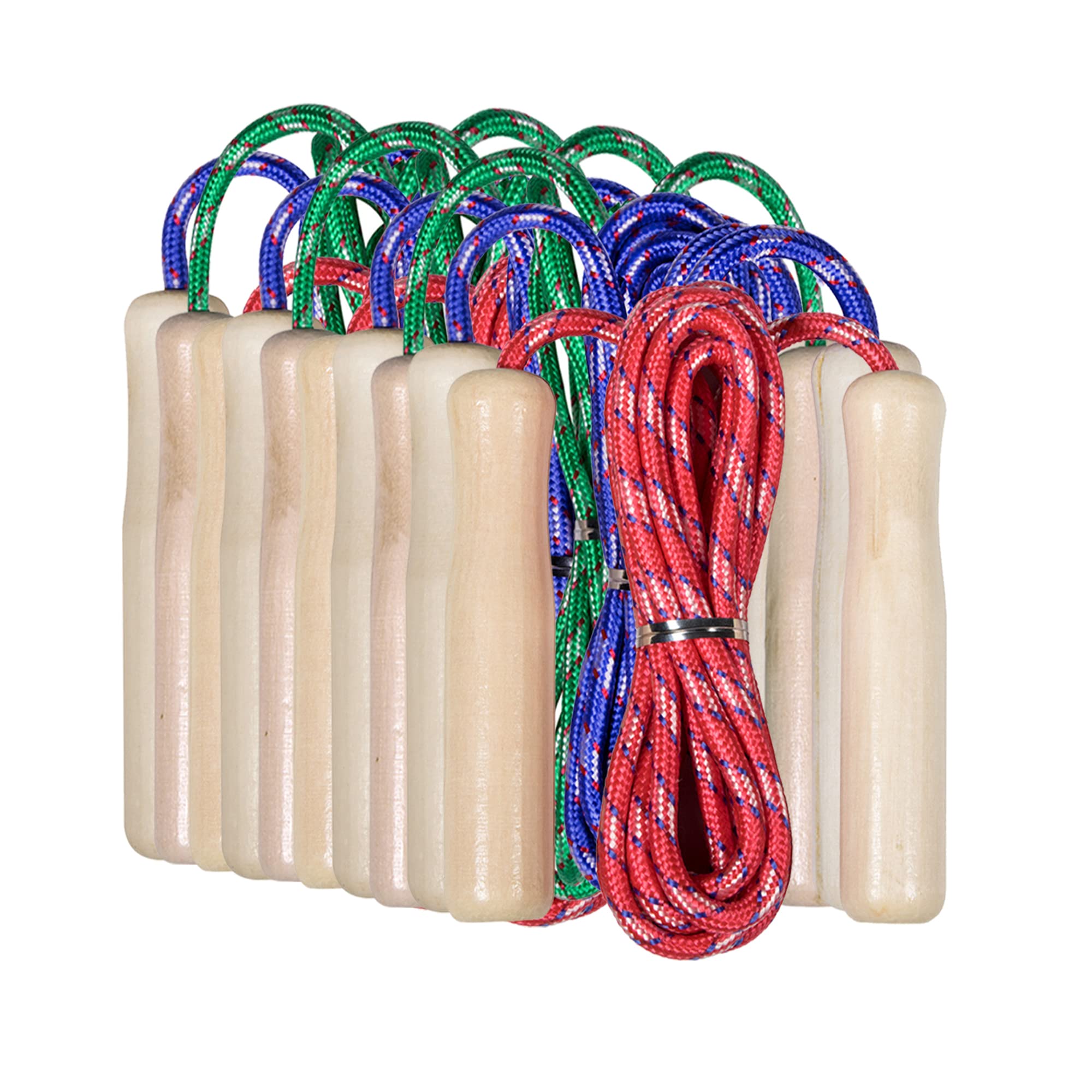 Childrens Skipping Ropes (Pack of 20). Wooden Handle Skipping Ropes for Kids. 20 Colourful Jump Ropes for Outdoor Games and Children's Parties.