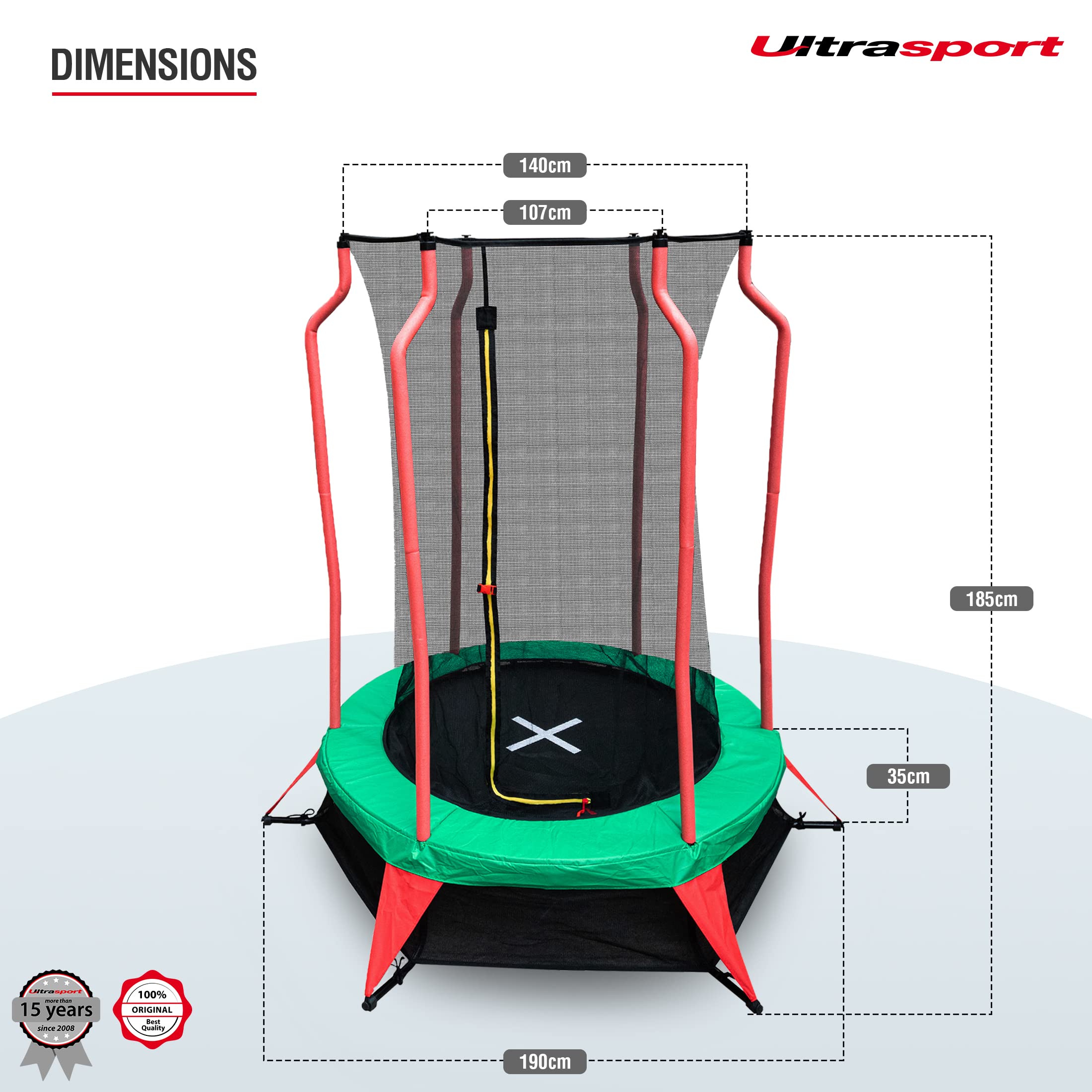 Ultrasport mini trampoline Happy Jump for toddlers between 3 and 5 years of age, with safety net, stable stand, elastic rope system, usable inside and