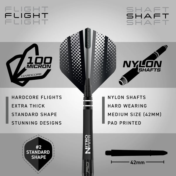 RED DRAGON Razor Edge Black 28g - Tungsten professional steel tip darts set with Dart Flights and Dart Shafts (stems)