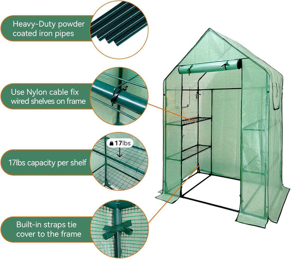 Walk In Greenhouse with Shelves 3-Tier PE Cover 143x73x195cm Grandhom