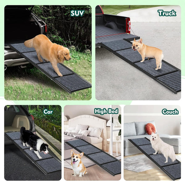 170cm Long Dog Ramp for Cars,43cm Wide Folding Dog Ramp for Large Dogs with High Traction Carpet Surface,Non-slip for Truck,SUV,Portable Pet Ramp Stairs for Medium Large Dog Up to 100kg