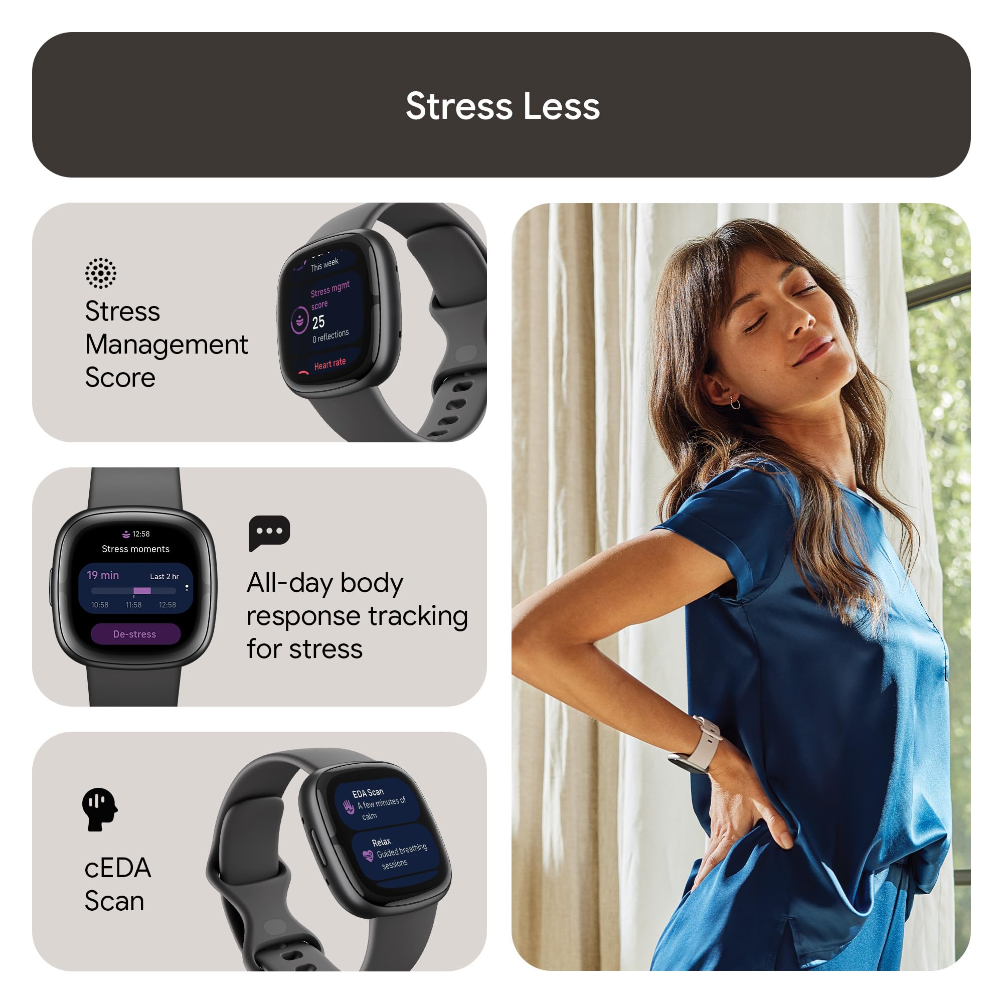 Google Fitbit Sense 2 Health and Fitness Smartwatch with built-in GPS, advanced health features, up to 6 days battery life - Compatible with iOS 15 or higher & Android OS 9.0 or higher