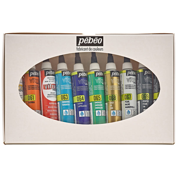 PEBEO 20 ml Vitrea 160-Glass Paint Outliner Set Cardboard, Box of 10, Assorted Colours, Brown, 114100