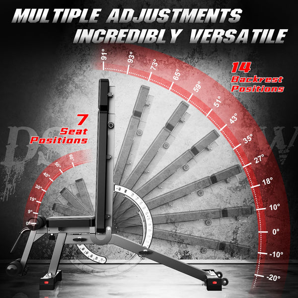 naspaluro Weight Bench Adjustable, Full Body Exercise Folding Fitness Workout Bench with 7 Positions, Exercise Bench for Weight Lifting & Sit Up Abdominal Supine Board Flat Home Gym