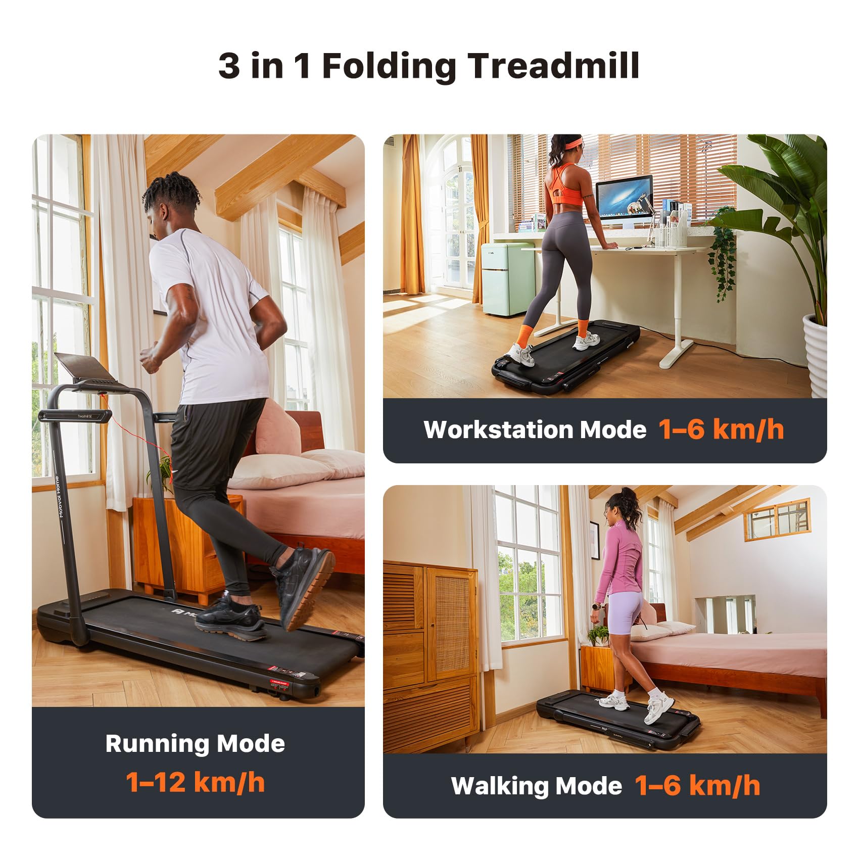 Mobvoi Home Treadmill SE 3 in 1 Foldable Treadmill for Home Walking Pad 2.5 HP Compact Portable folding Under Desk Running Machine with Remote Control LED Display for Home Office 12 km/h