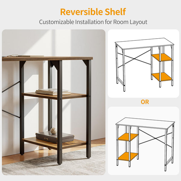 CubiCubi Computer Desk with Monitor Stand and Storage Shelves, 120cm Home Office Desk Study Writing Table, White