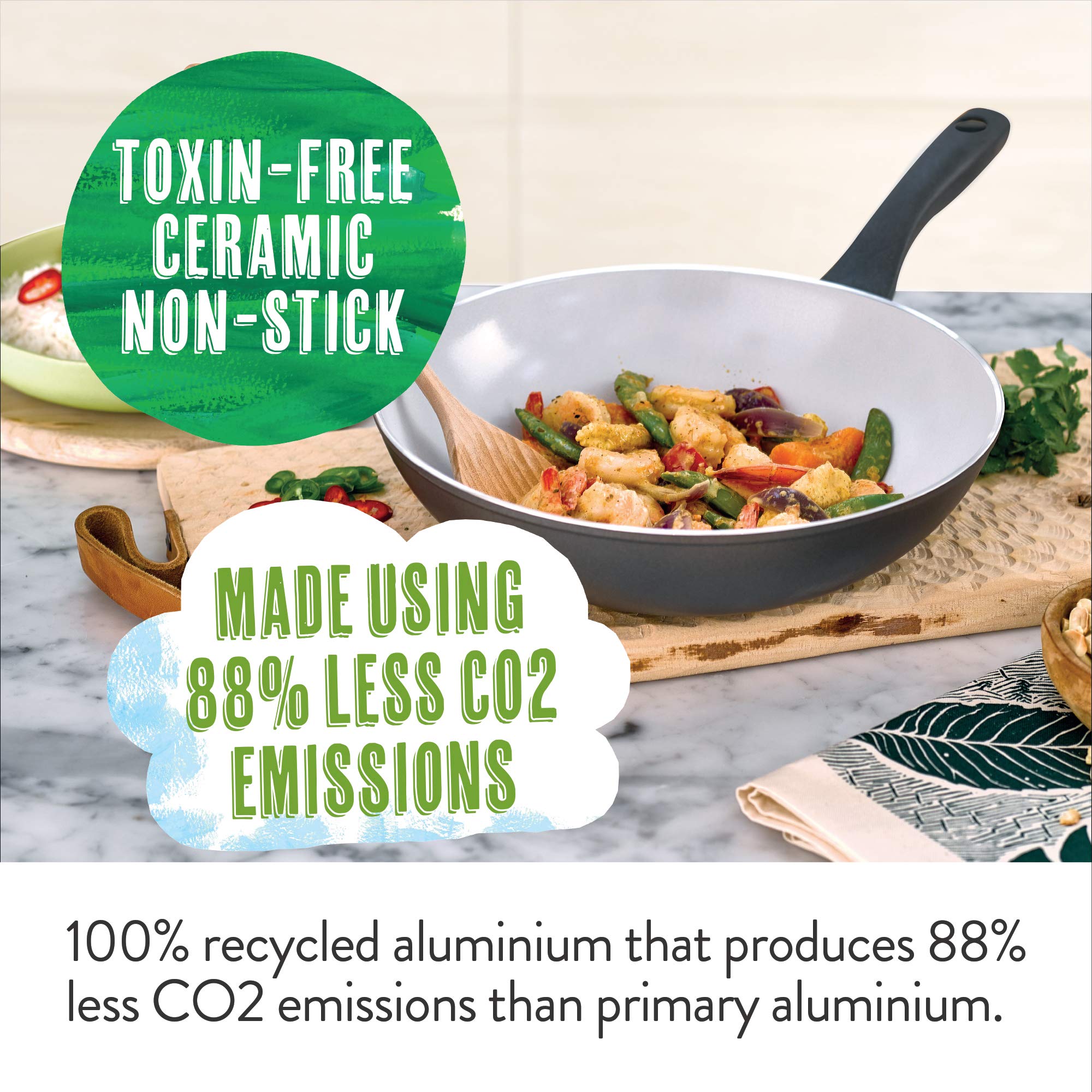 Prestige Earth Pan Ceramic Non Stick Frying Pan with Lid 28cm - Non Toxic Frying Pan, Induction Ready, Dishwasher Safe, Made in Italy, Grau