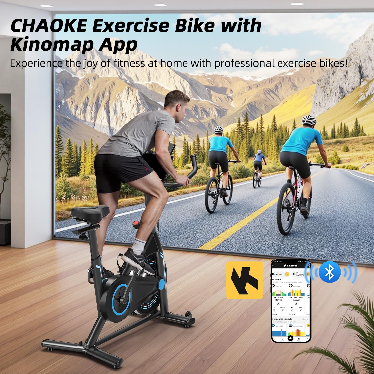 Exercise Bike, CHAOKE Stationary Bike for Home Fitness, Ultra-Quiet Magnetic Resistance Indoor Cycling Bike, Large Tablet Holder, Comfortable Seat, LCD Display, Strength Training