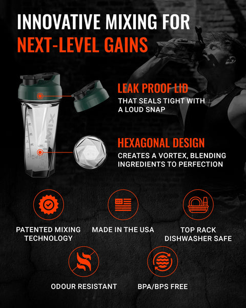 Helimix 2.0 Vortex Blender Shaker Bottle 828 ml - No Blending Ball or Whisk - USA Made - Portable Pre Workout Whey Protein Drink Cup - Mixes Cocktails Smoothies Shakes - Top Rack Safe