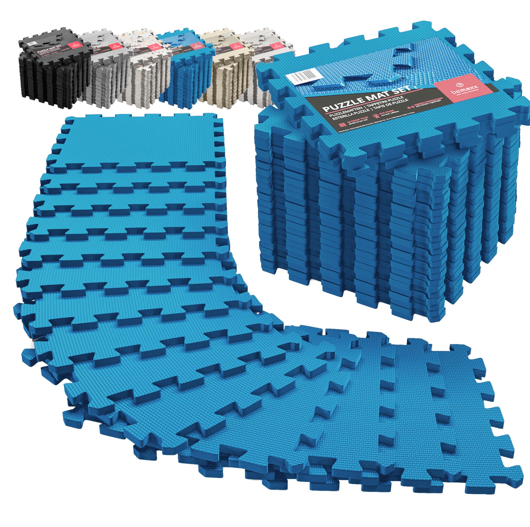Interlocking Soft Foam Floor Mat - 18 Pieces Protective Gym Flooring Set, Exercise Mats EVA Puzzle Rubber Tiles, Ground Surface Protection Workout Underlay Matting Sports Pool Home Fitness Garage
