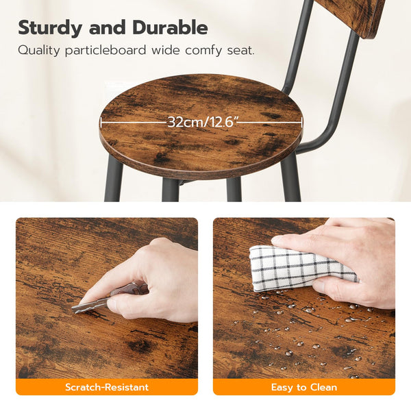 HOOBRO Bar Stools Set of 2, Breakfast Bar Stools, Kitchen Stools with Backs and Footrest, High Bar Chairs for Dining Room, Party, Rustic Brown