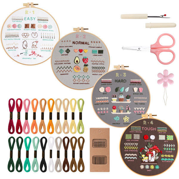 VynyQoo 4pcs Embroidery Kits for Beginners, Embroidery Kit for Adults, Embroidery Starter Kit to Learn 40 Different Stitches, DIY Craft Embroidery Set