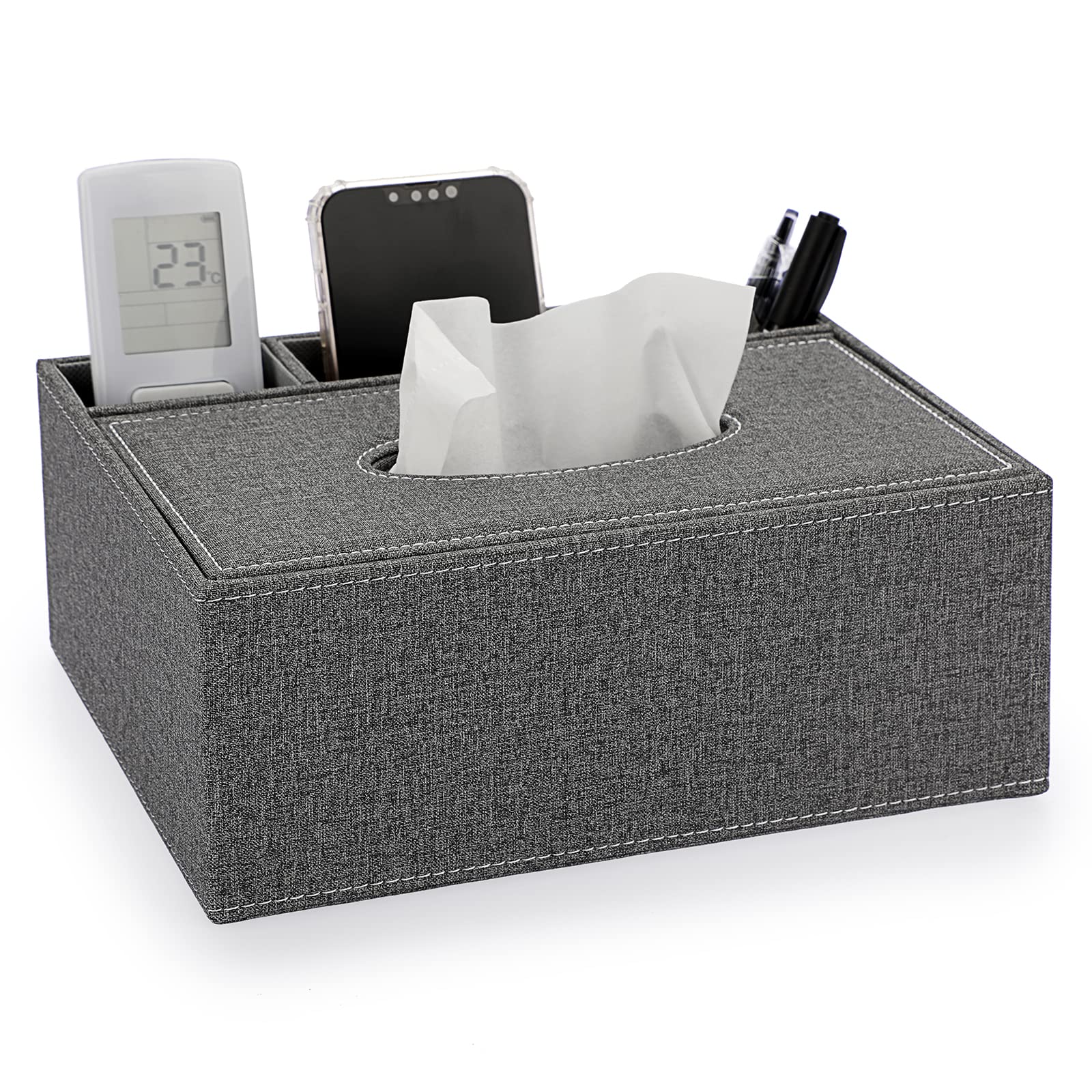 BTSKY Linen Household Office Rectangular Tissue Box with Remote Control Storage Organizer Box - Elegant and Stylish Home Napkin Holder Desktop Tissue